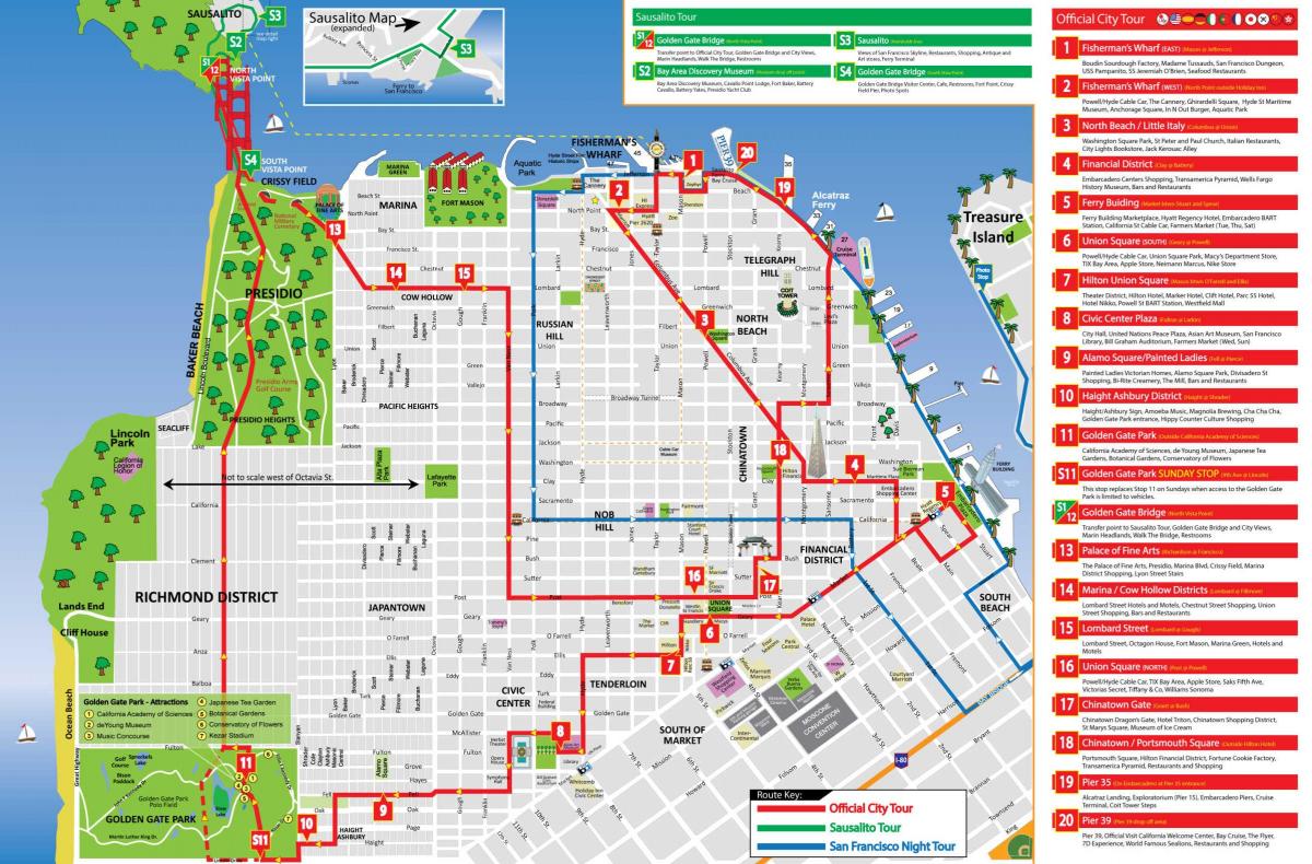 旧金山跳上跳下巴士旅游地图